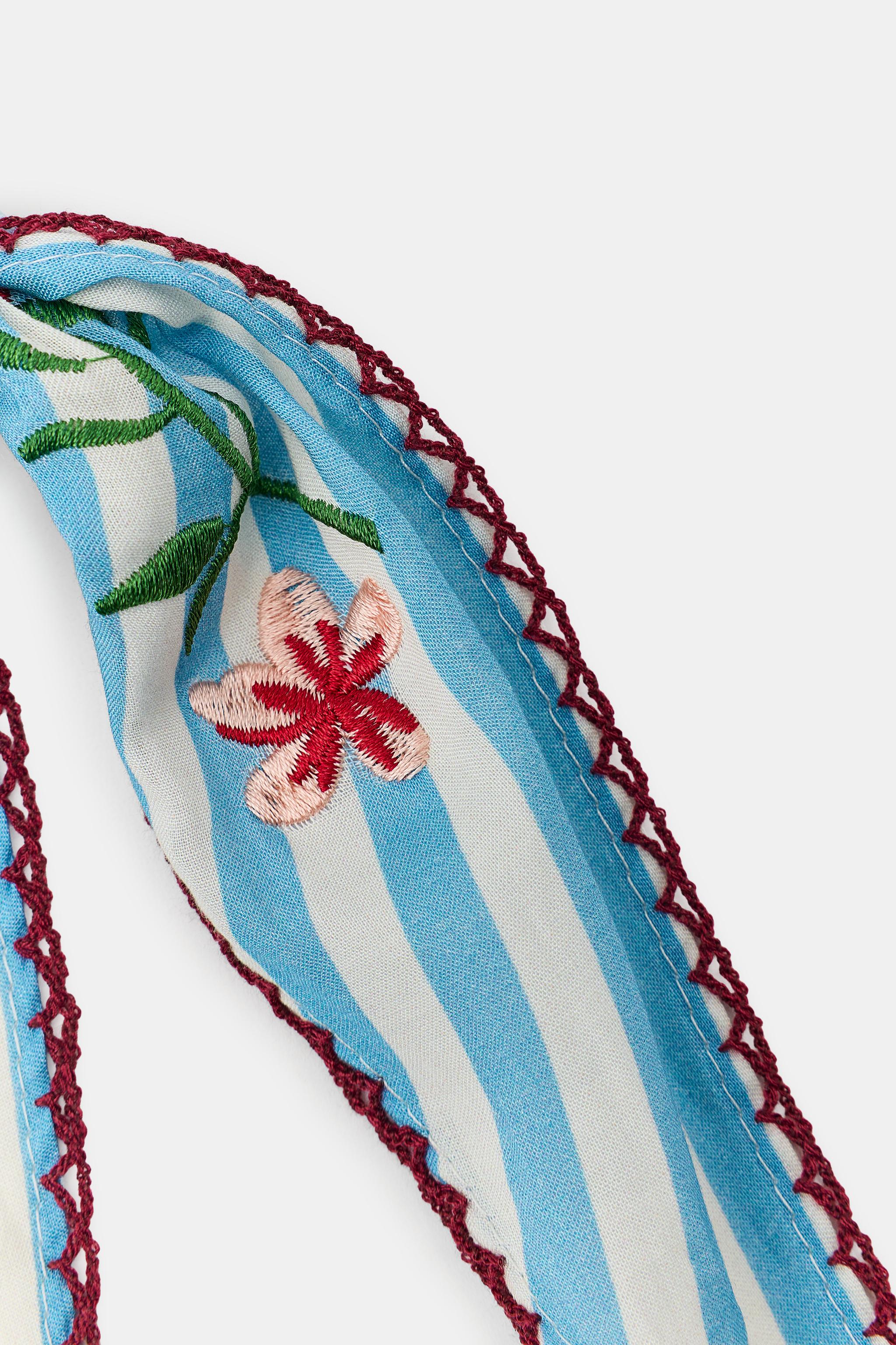 EMBROIDERED FLORAL STRIPED BANDANA